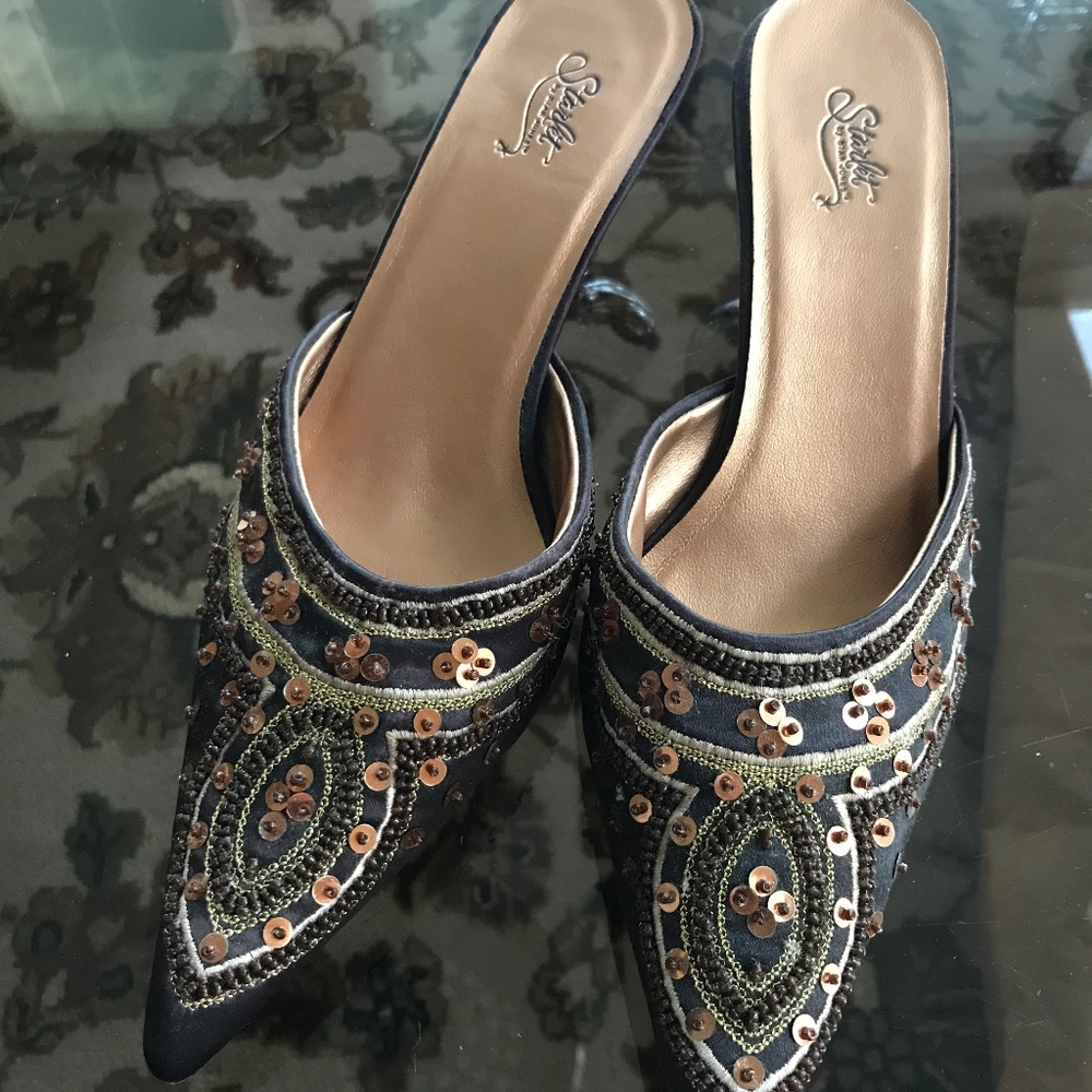Women,s beaded shoes. Low heals and pointed toes.